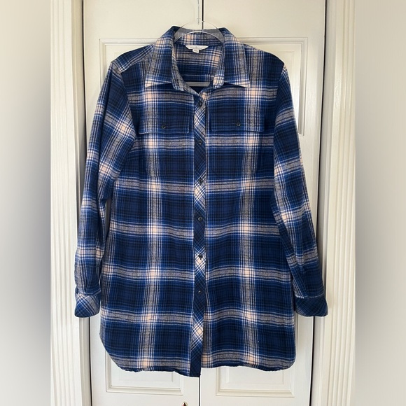 L.L Bean Women’s Archive Flannel Signature Top Womens Medium Blue Plaid Chamois - Picture 3 of 14